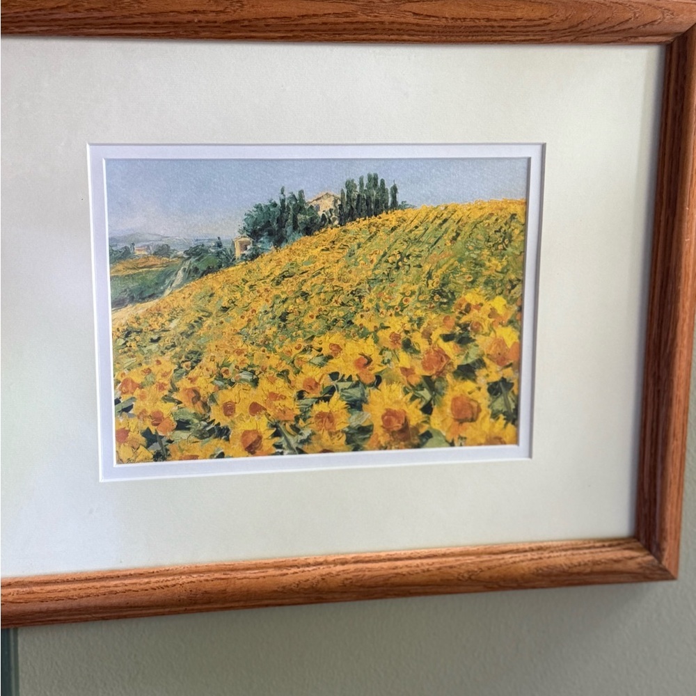 90’s Sunflower Field Art Print with Wooden Frame